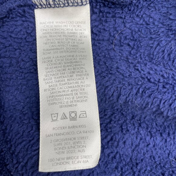 Pottery Barn Kids Baby Toddler Plush Hooded Fleece Bath Robe Navy Blue 2T - 3T - Picture 7 of 10